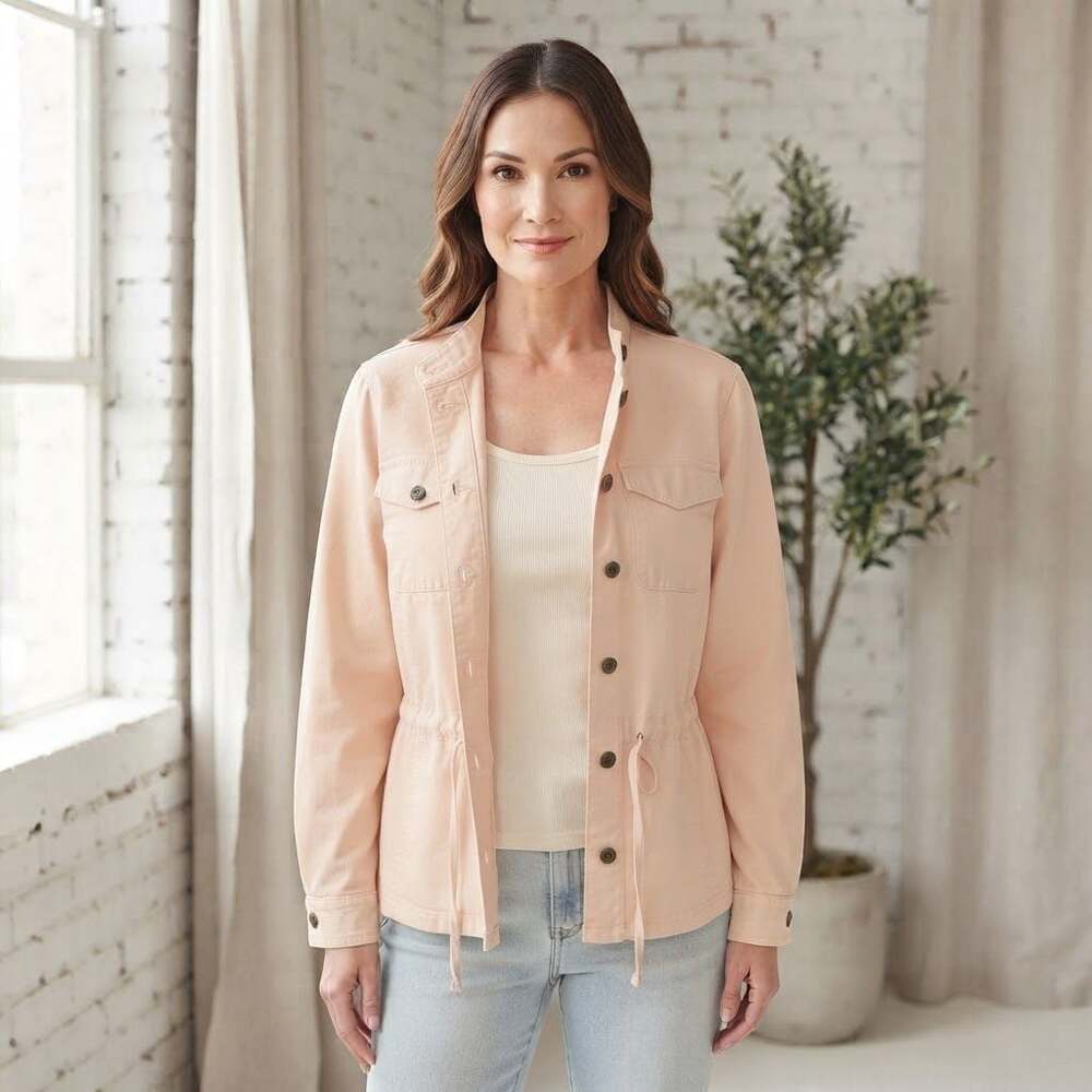 White House Black Market Pink Cotton Utility Field Jacket Size 14